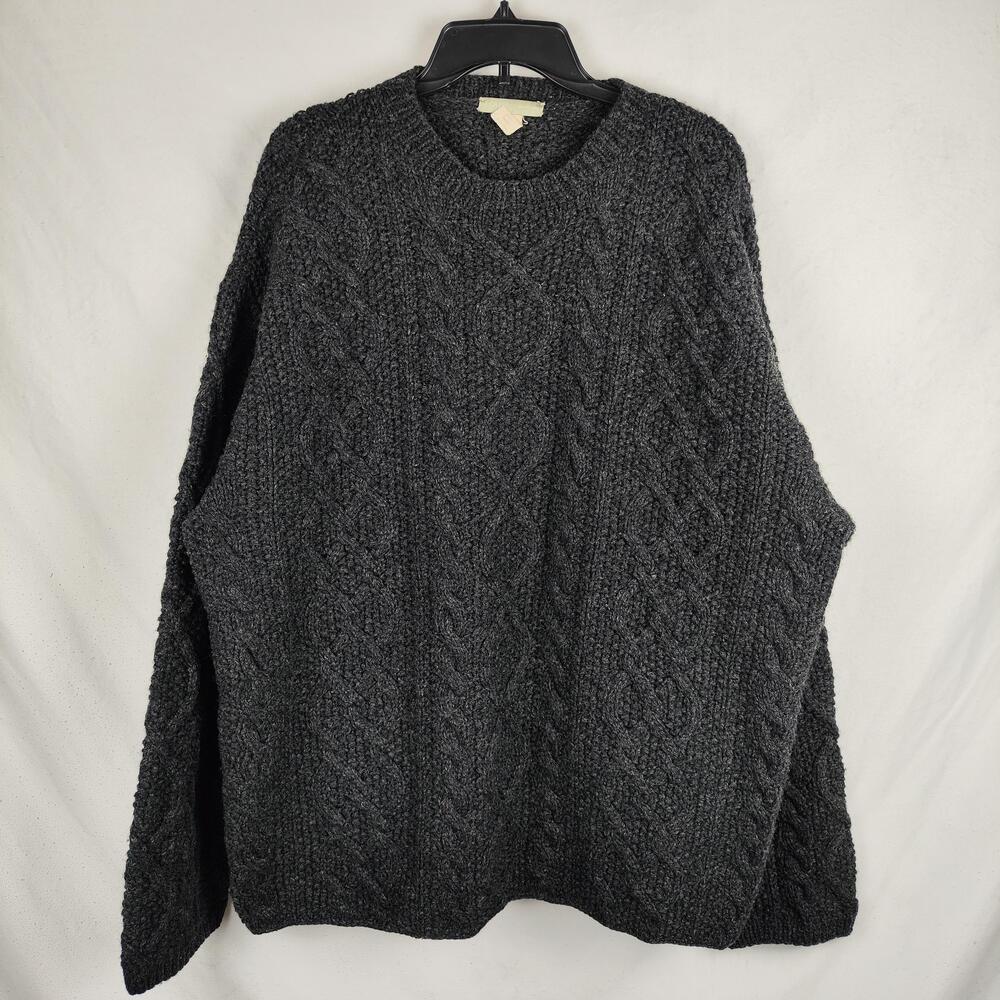 J Crew Sweater Mens XL Gray 100% Wool Hand Knit Chunky Cable Knit Pullover